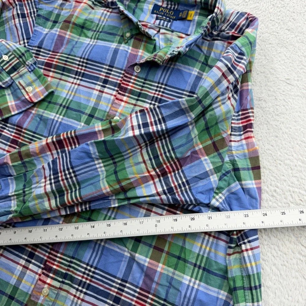Polo Ralph Lauren Mens XXL Classic Fit Plaid Button Down Shirt Blue Green Multi